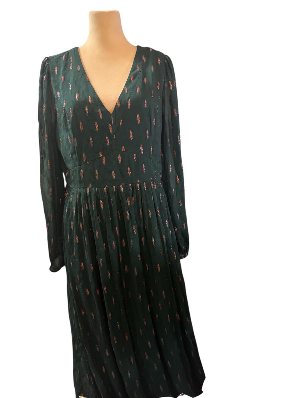 Modcloth An Enchanted Evening Maxi Dress, Pine Green & Gold Metallic, Large